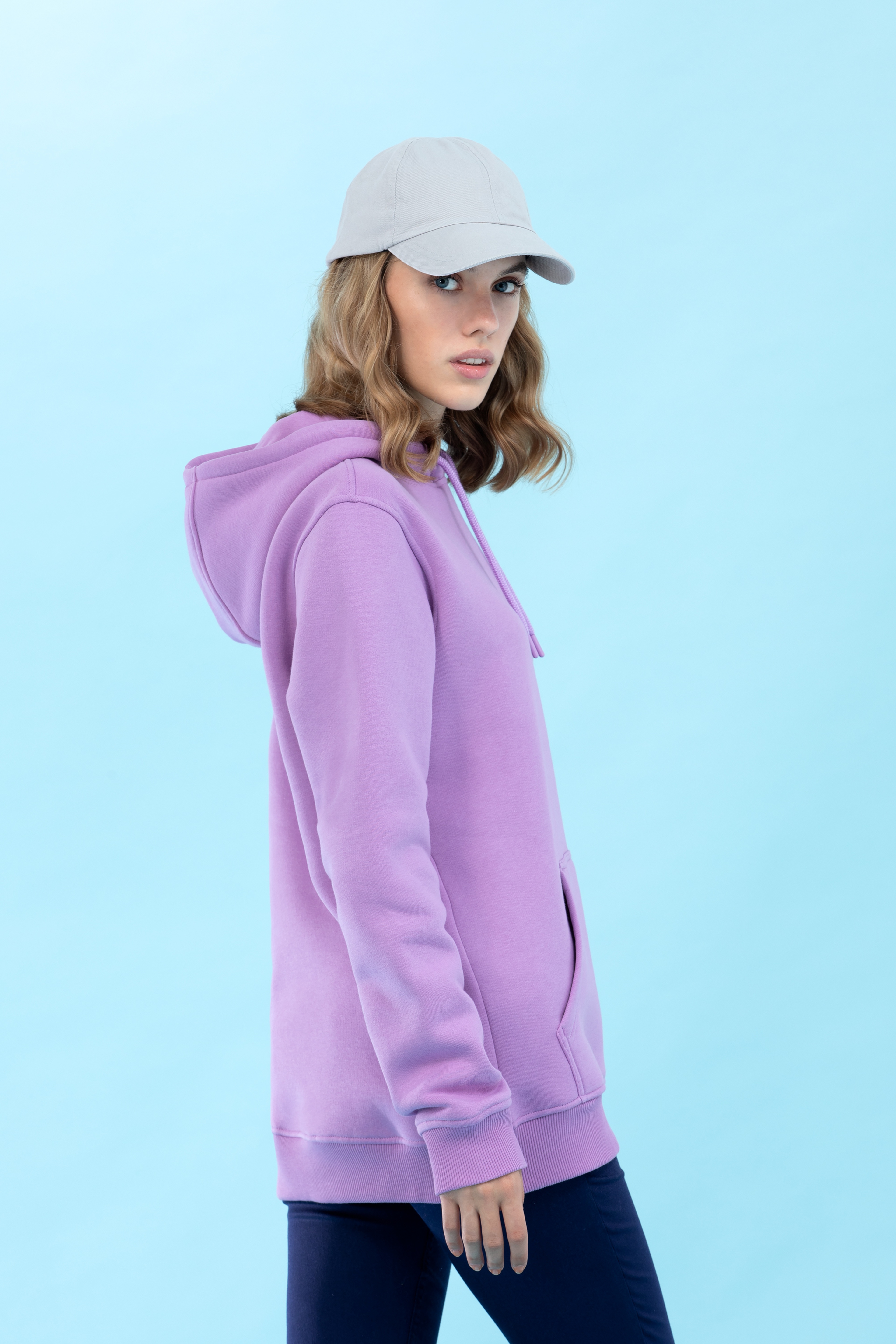Lila Kapüşonlu Basic Sweatshirt - Image 5