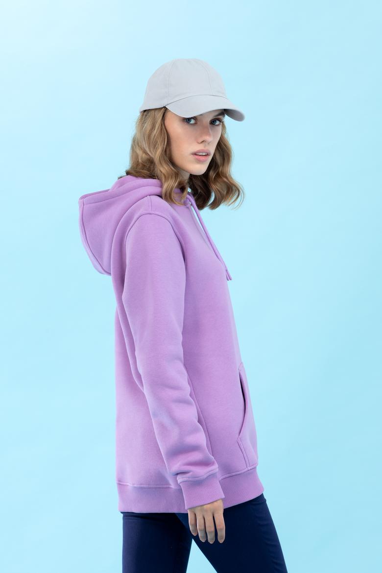 Lila Kapüşonlu Basic Sweatshirt - 50273935091