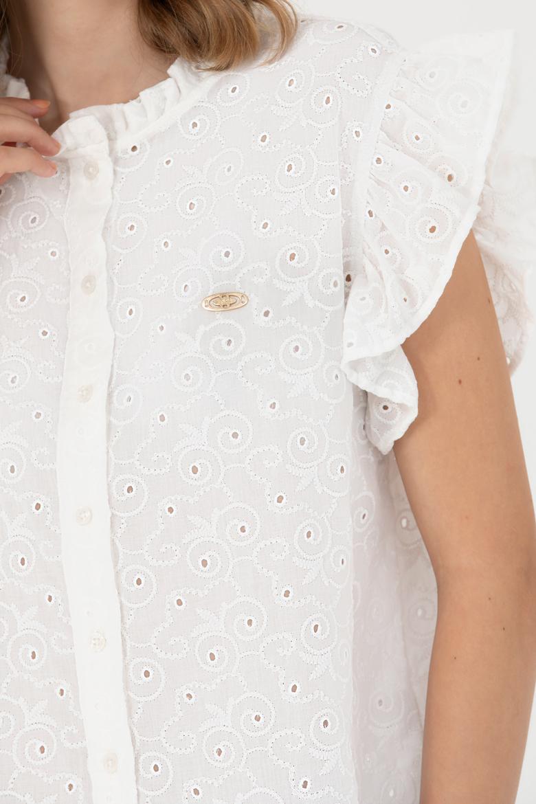 Kadın Beyaz Kısa Kollu Gömlek - 50267489029