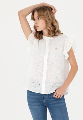 Kadın Beyaz Kısa Kollu Gömlek - 50267489029