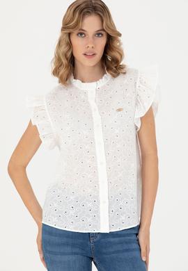 Kadın Beyaz Kısa Kollu Gömlek - 50267489029