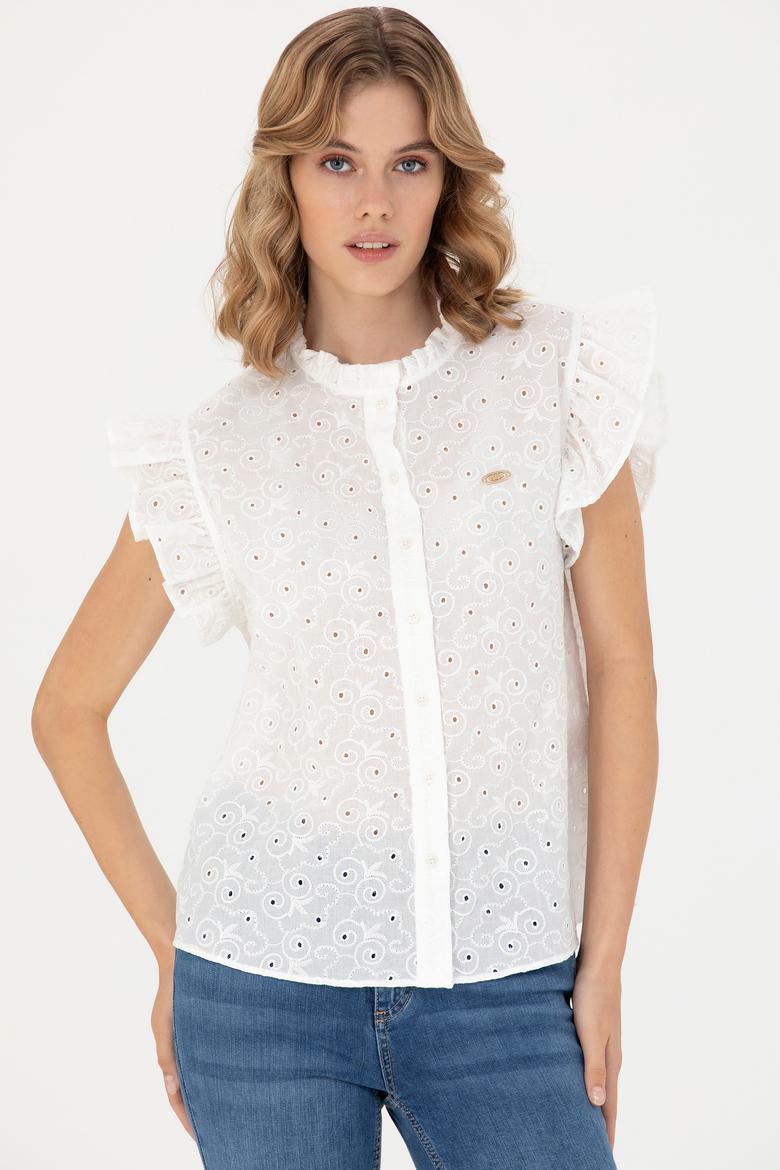 Kadın Beyaz Kısa Kollu Gömlek - 50267489029