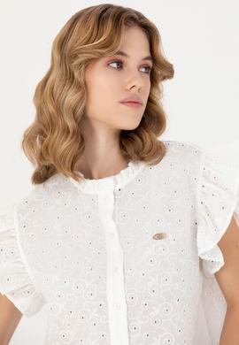 Kadın Beyaz Kısa Kollu Gömlek - 50267489029