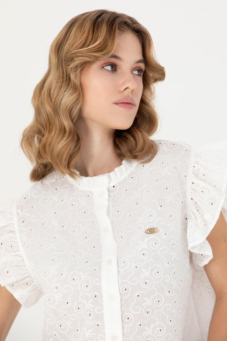 Kadın Beyaz Kısa Kollu Gömlek - 50267489029
