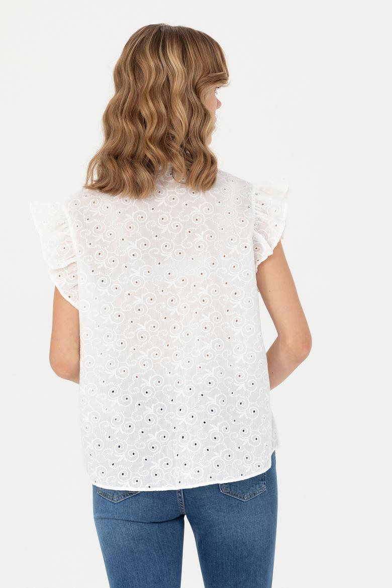 Kadın Beyaz Kısa Kollu Gömlek - 50267489029