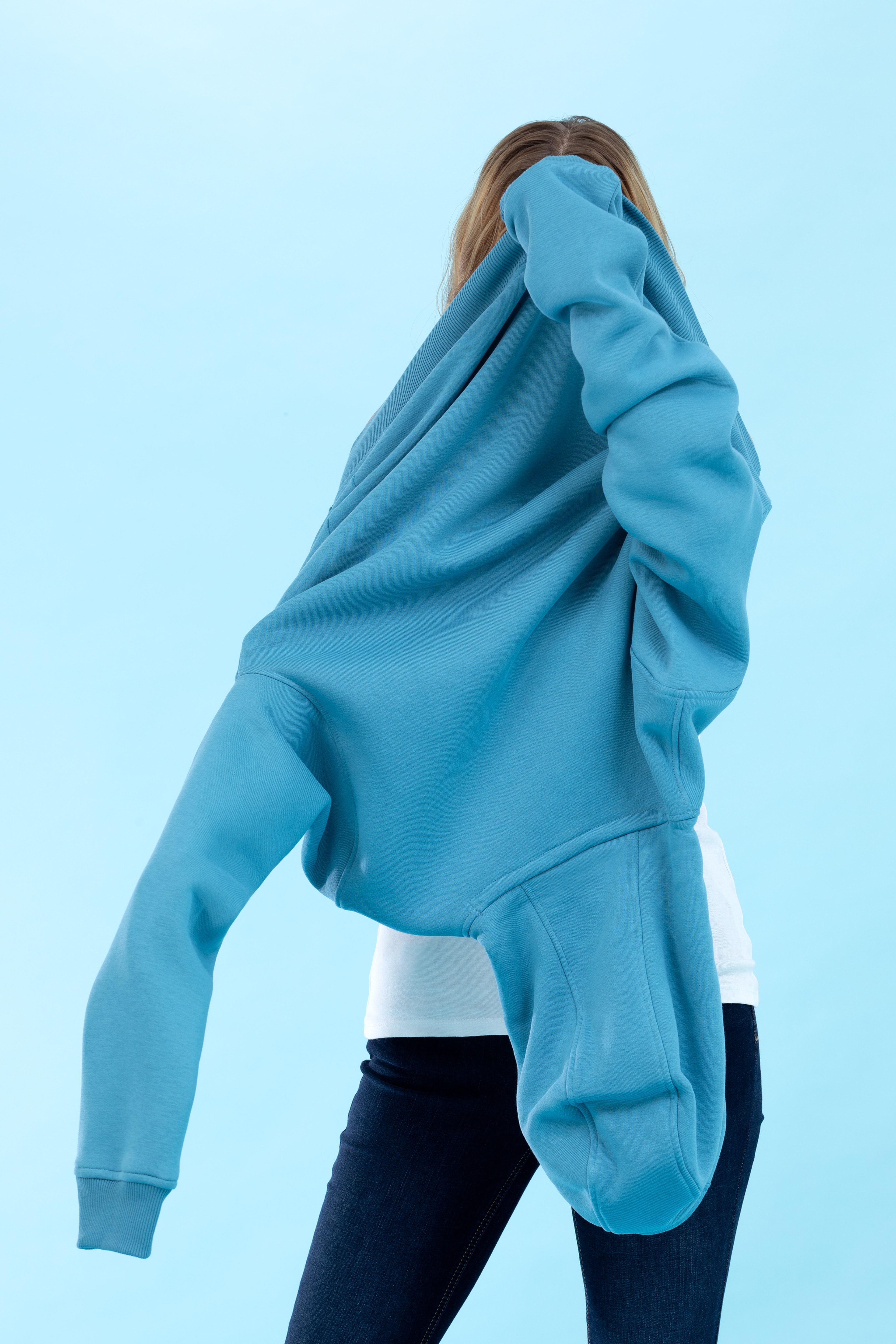 Petrol Kapüşonlu Basic Sweatshirt - Image 4