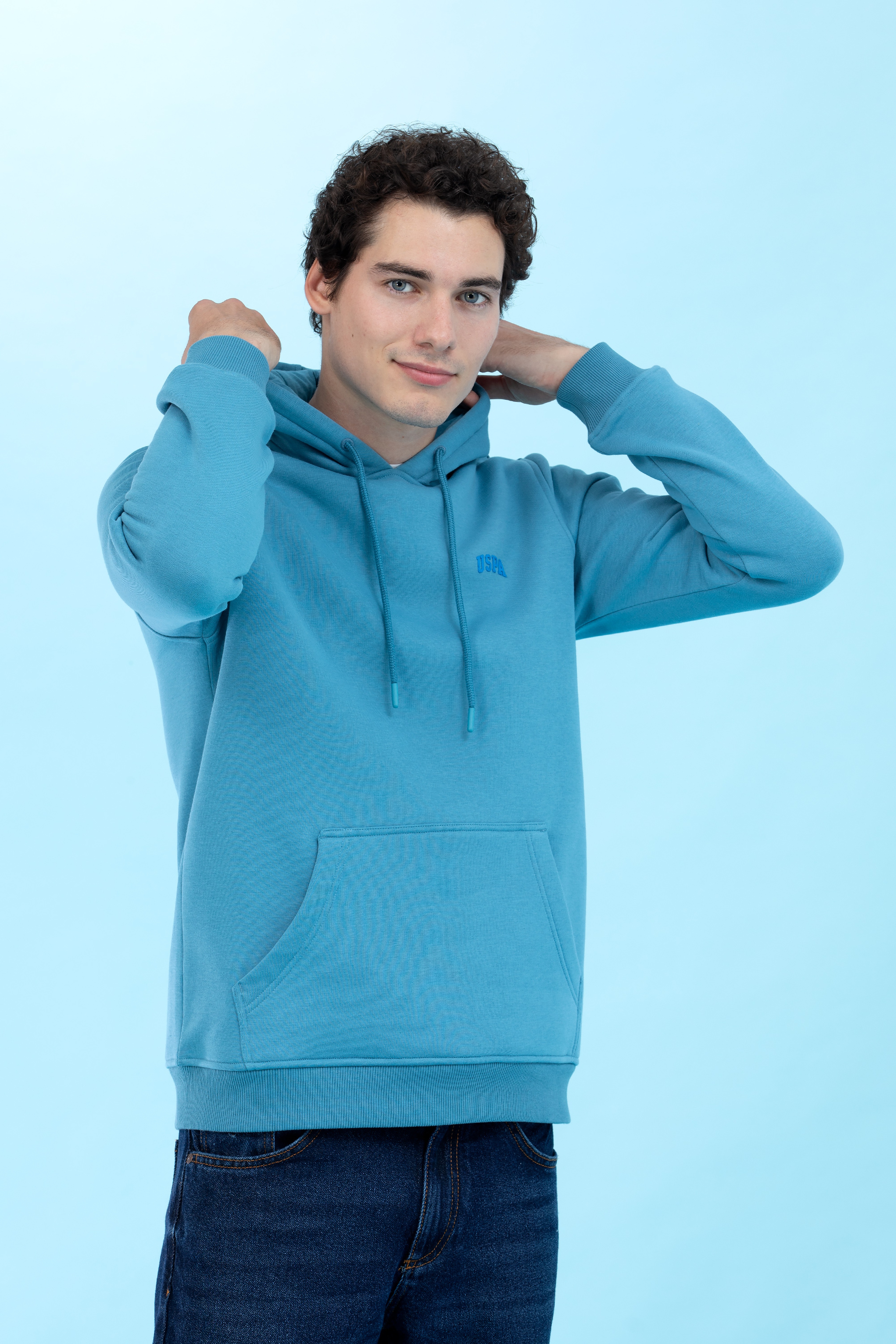 Petrol Kapüşonlu Basic Sweatshirt - Image 6