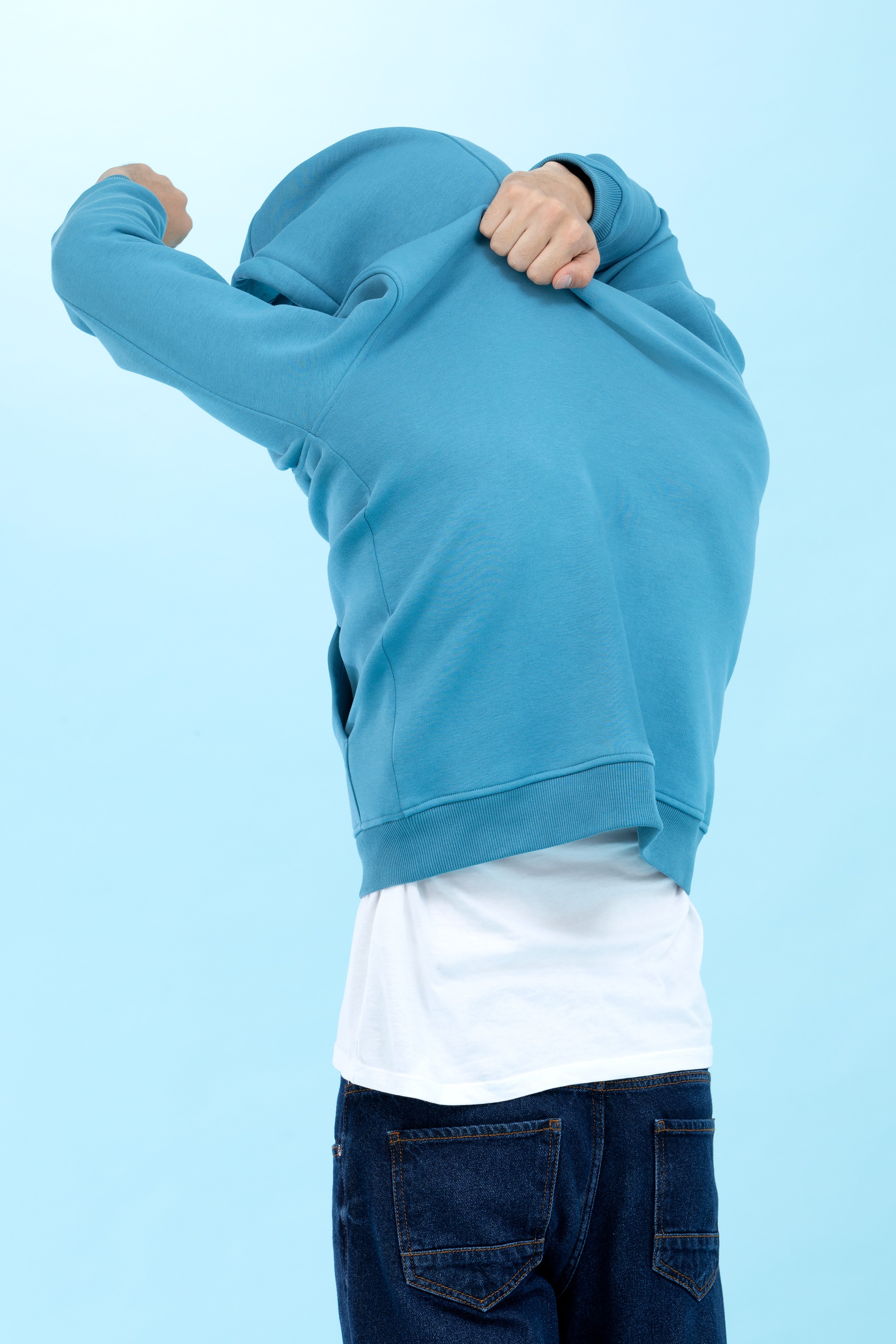 Petrol Kapüşonlu Basic Sweatshirt - Image 7