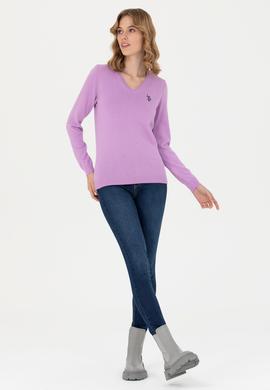 Kadın Manolya V Yaka Basic Kazak - 50276570043