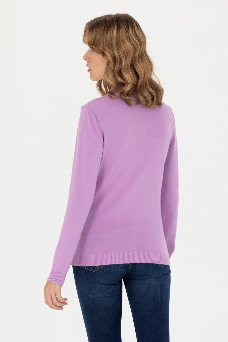 Kadın Manolya V Yaka Basic Kazak - 50276570043