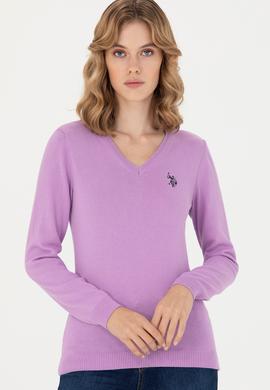 Kadın Manolya V Yaka Basic Kazak - 50276570043