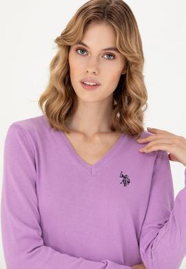 Kadın Manolya V Yaka Basic Kazak - 50276570043