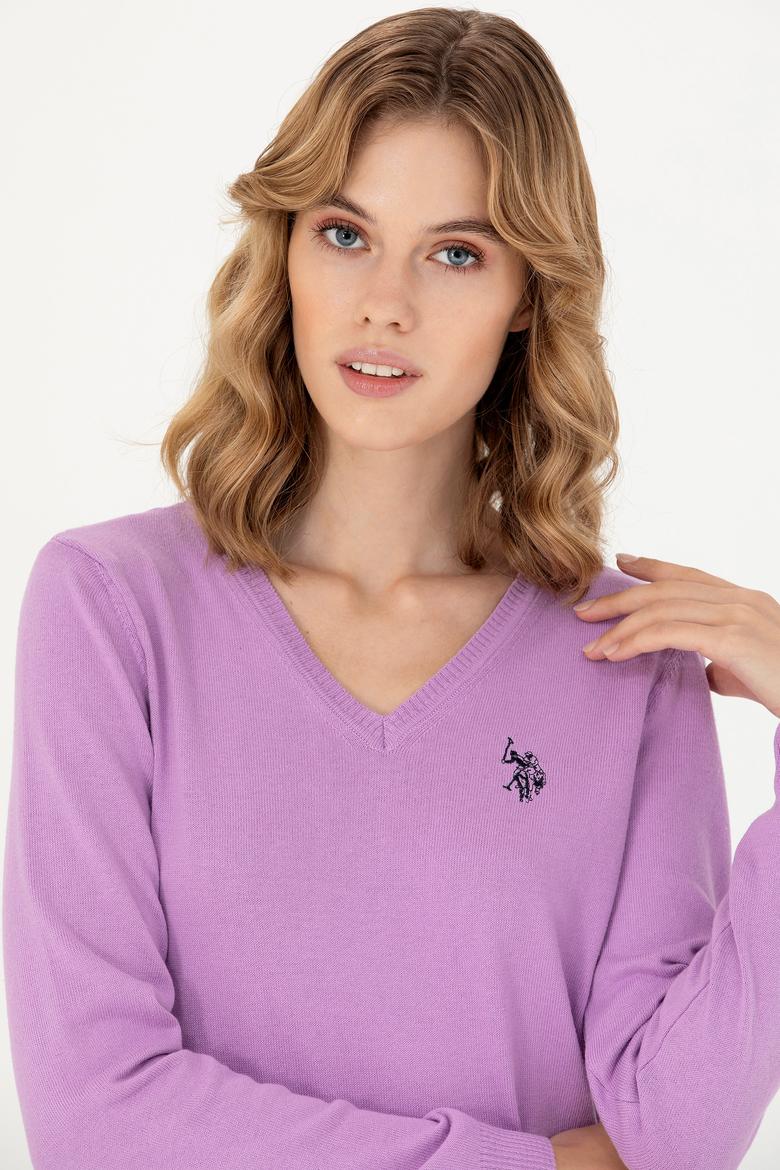 Kadın Manolya V Yaka Basic Kazak - 50276570043