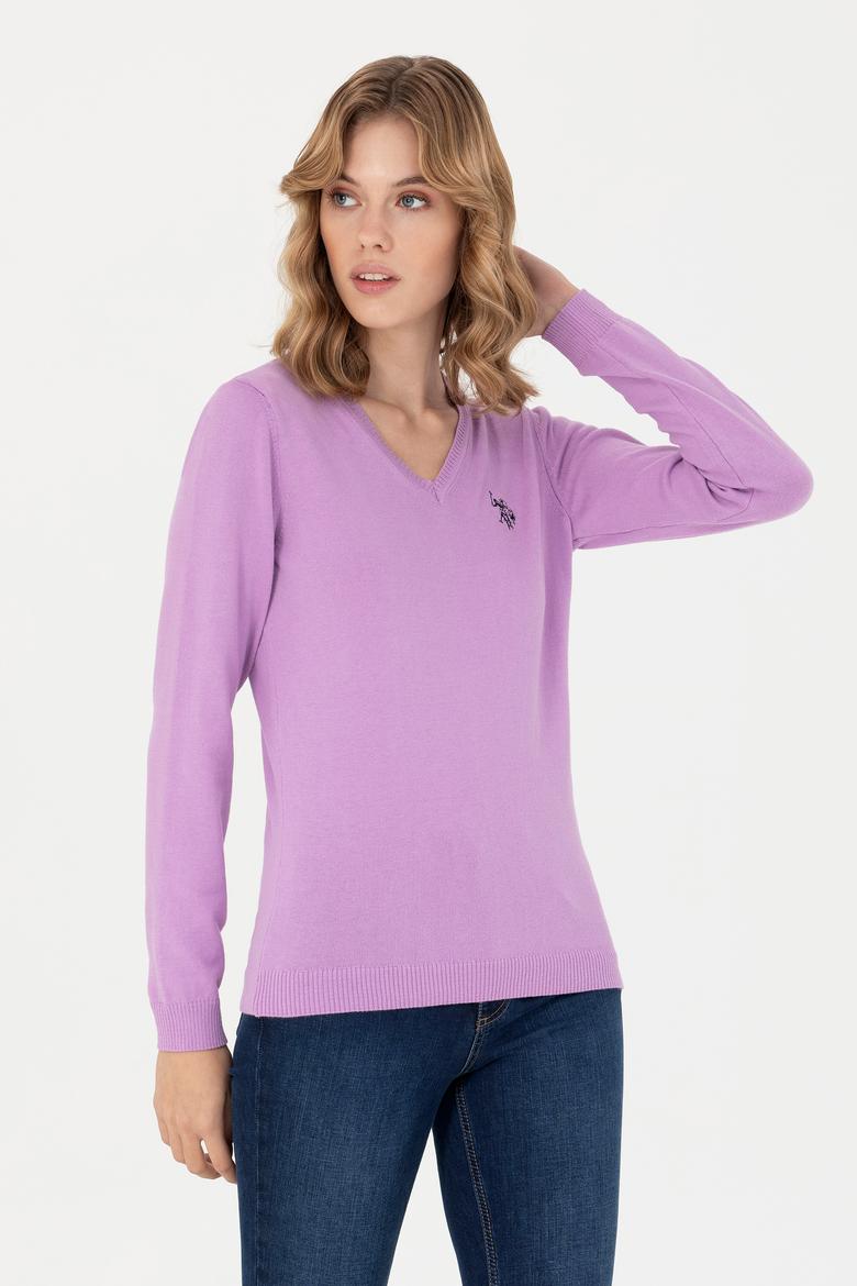 Kadın Manolya V Yaka Basic Kazak - 50276570043