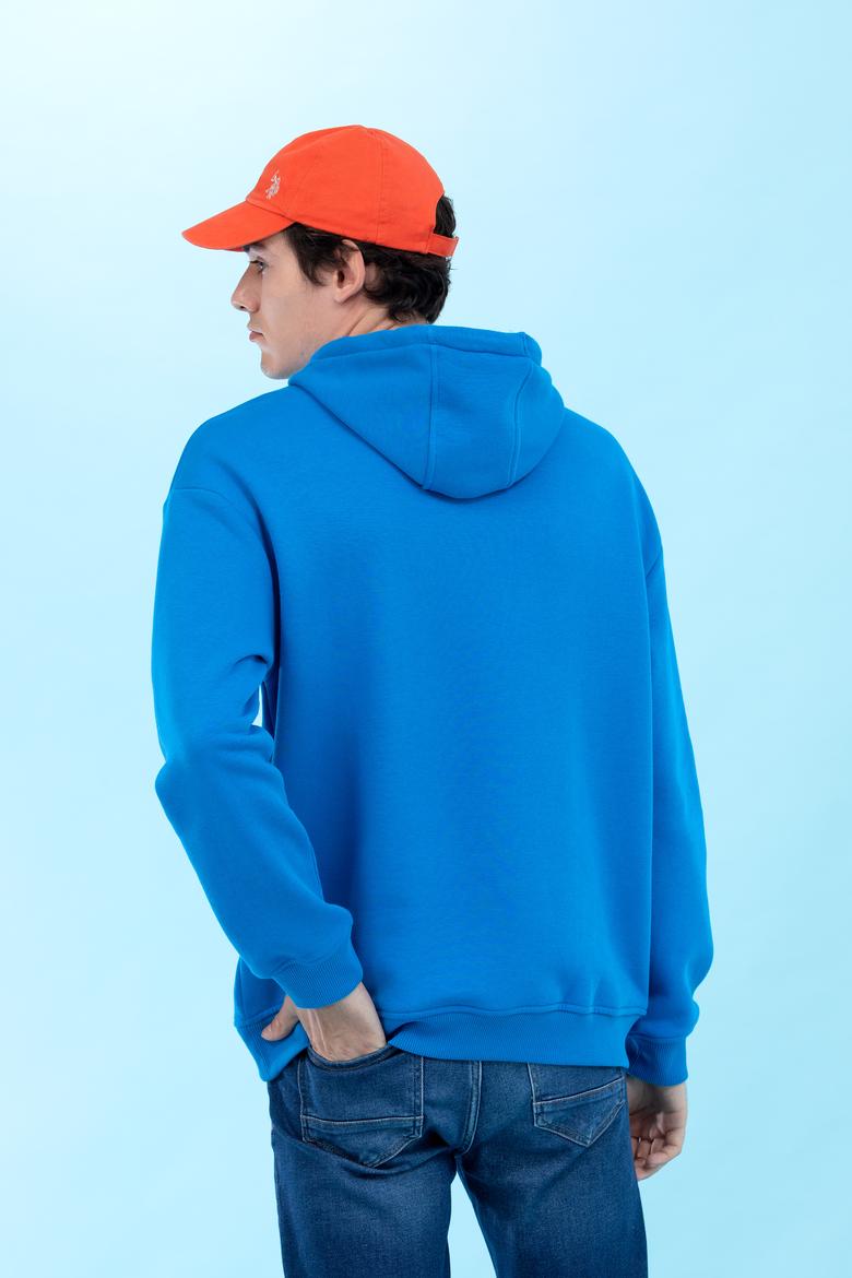 Kobalt Kapüşonlu Oversize Basic Sweatshirt - 50276088029