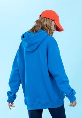 Kobalt Kapüşonlu Oversize Basic Sweatshirt - 50276088029