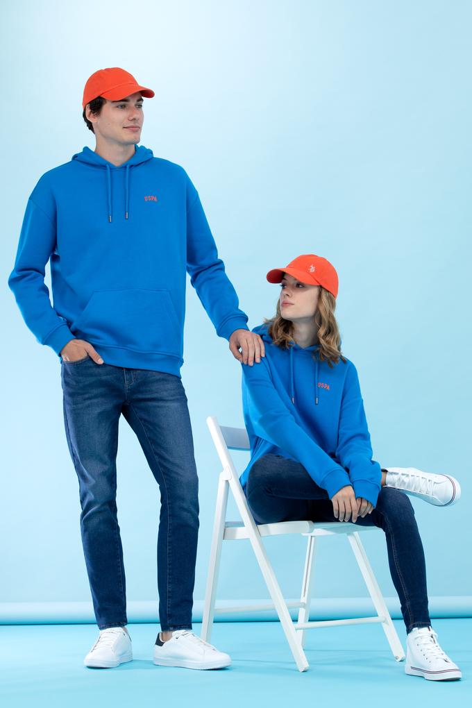 Kobalt Kapüşonlu Oversize Basic Sweatshirt