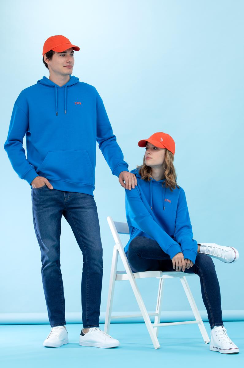 Kobalt Kapüşonlu Oversize Basic Sweatshirt