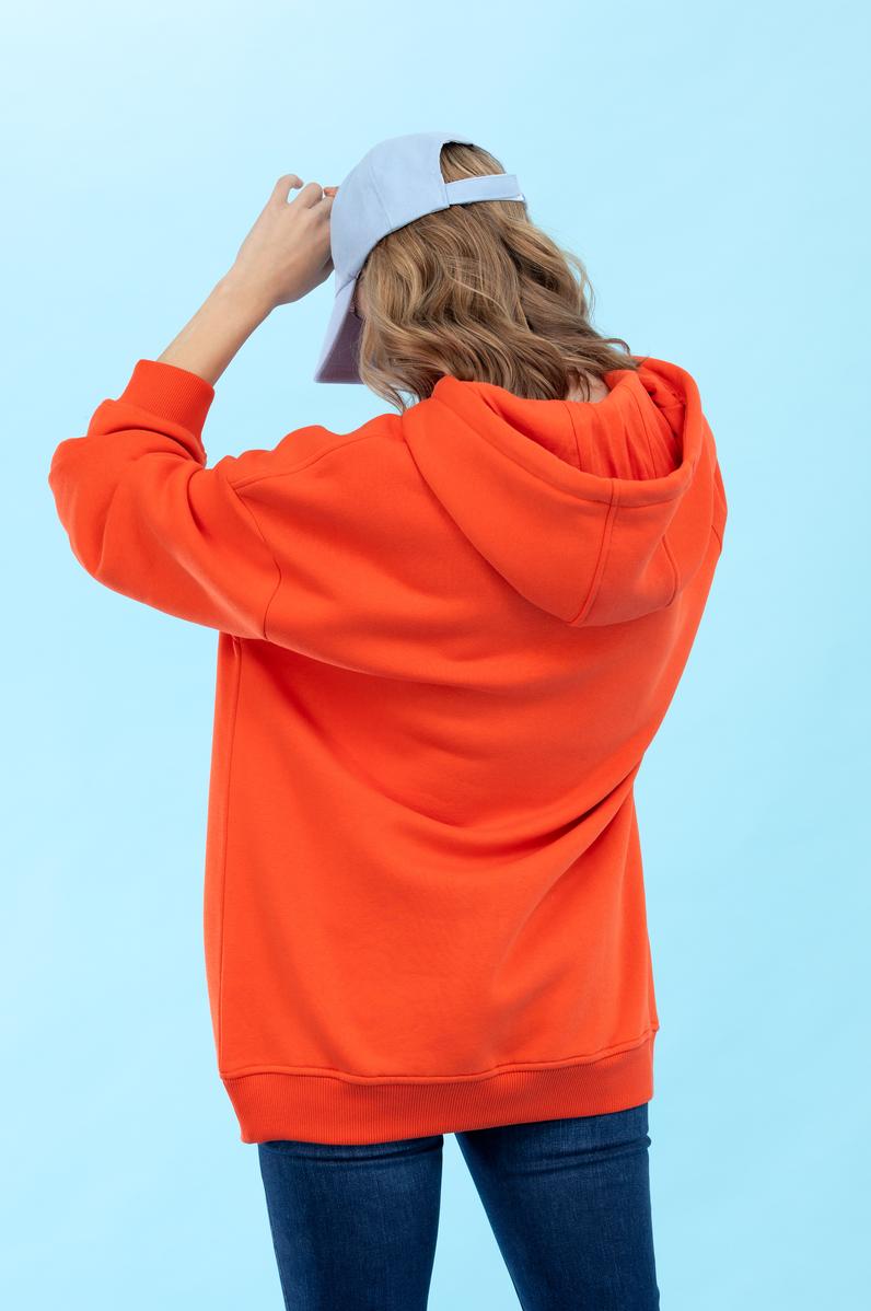 Turuncu Kapüşonlu Oversize Basic Sweatshirt