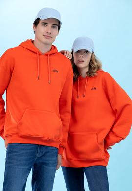 Turuncu Kapüşonlu Oversize Basic Sweatshirt - 50276088036