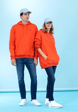 Turuncu Kapüşonlu Oversize Basic Sweatshirt - 50276088036