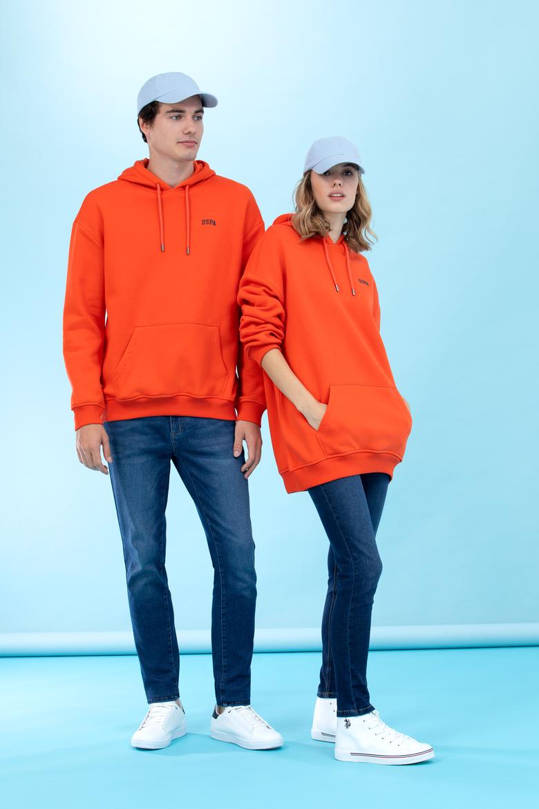 Turuncu Kapüşonlu Oversize Basic Sweatshirt