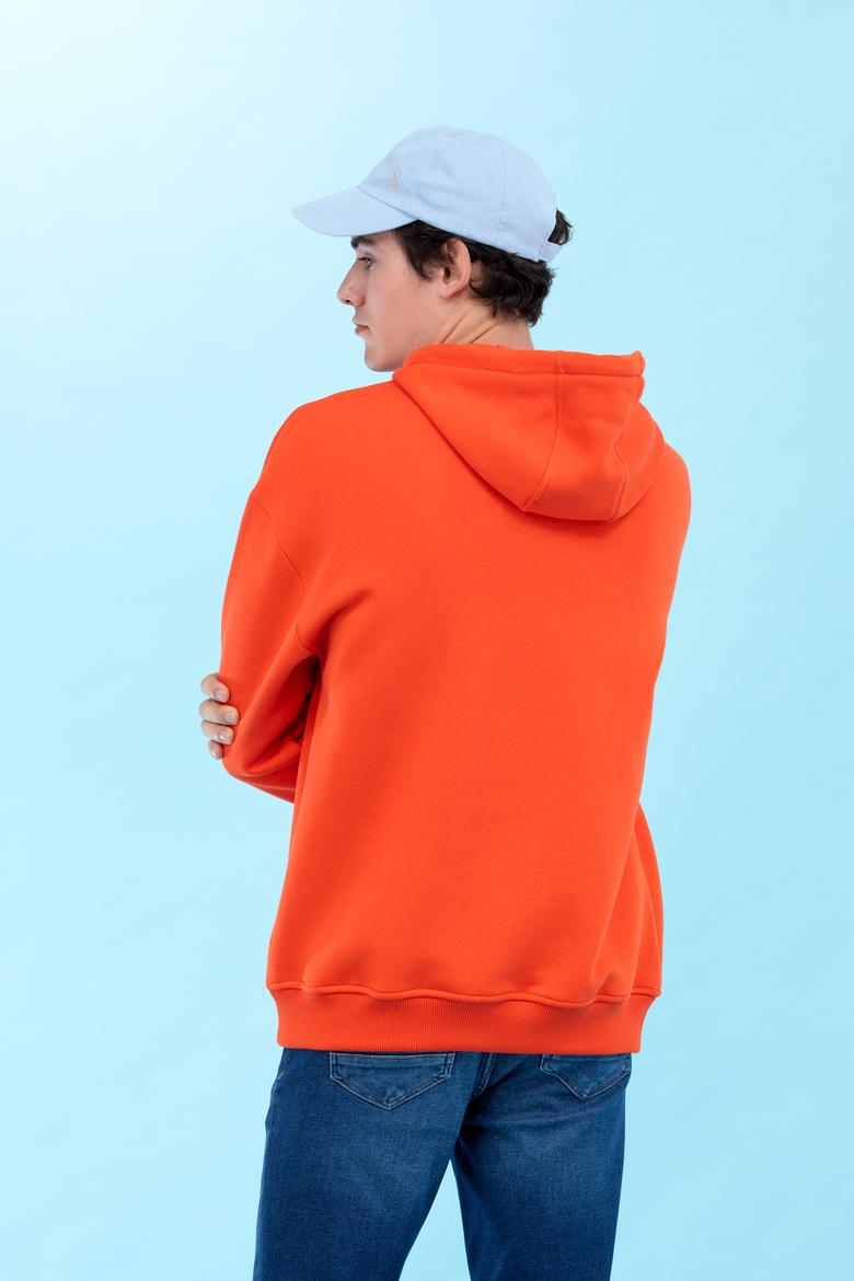 Turuncu Kapüşonlu Oversize Basic Sweatshirt - 50276088036