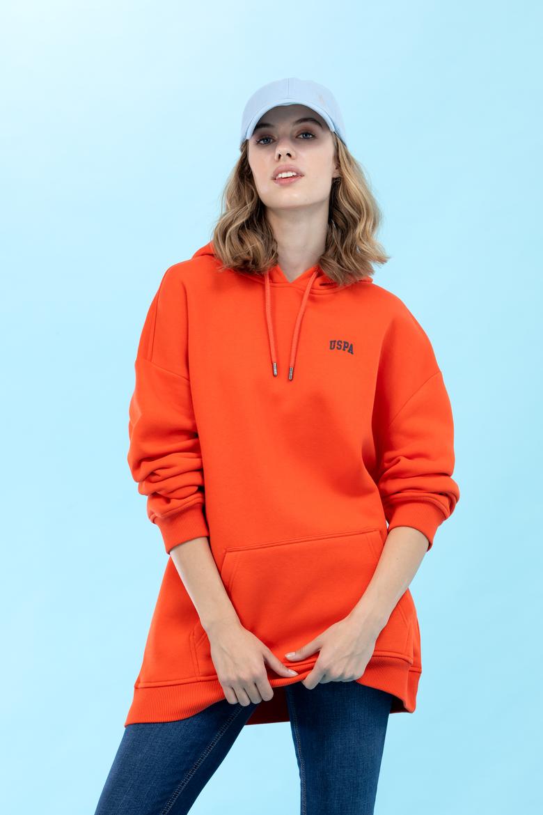 Turuncu Kapüşonlu Oversize Basic Sweatshirt - 50276088036