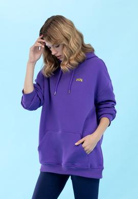 Mor Kapüşonlu Oversize Basic Sweatshirt - 50276088041