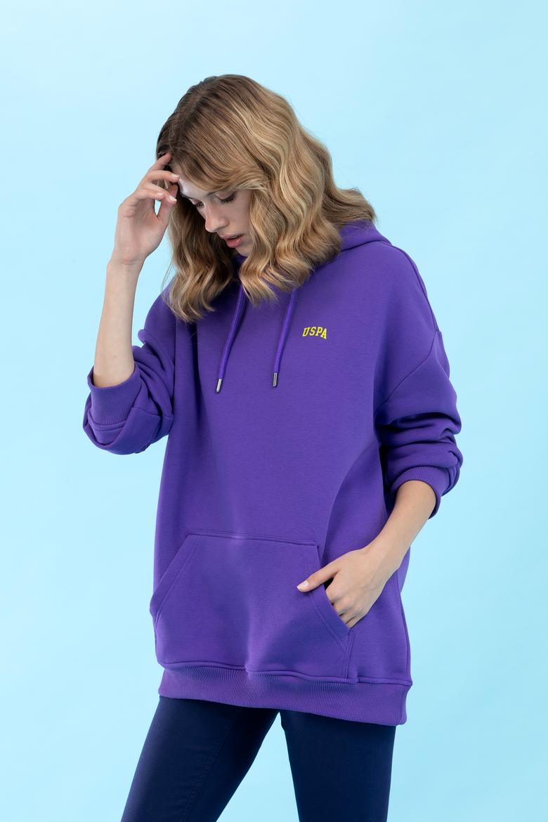 Mor Kapüşonlu Oversize Basic Sweatshirt - 50276088041