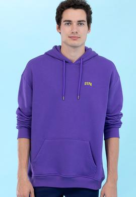 Mor Kapüşonlu Oversize Basic Sweatshirt - 50276088041