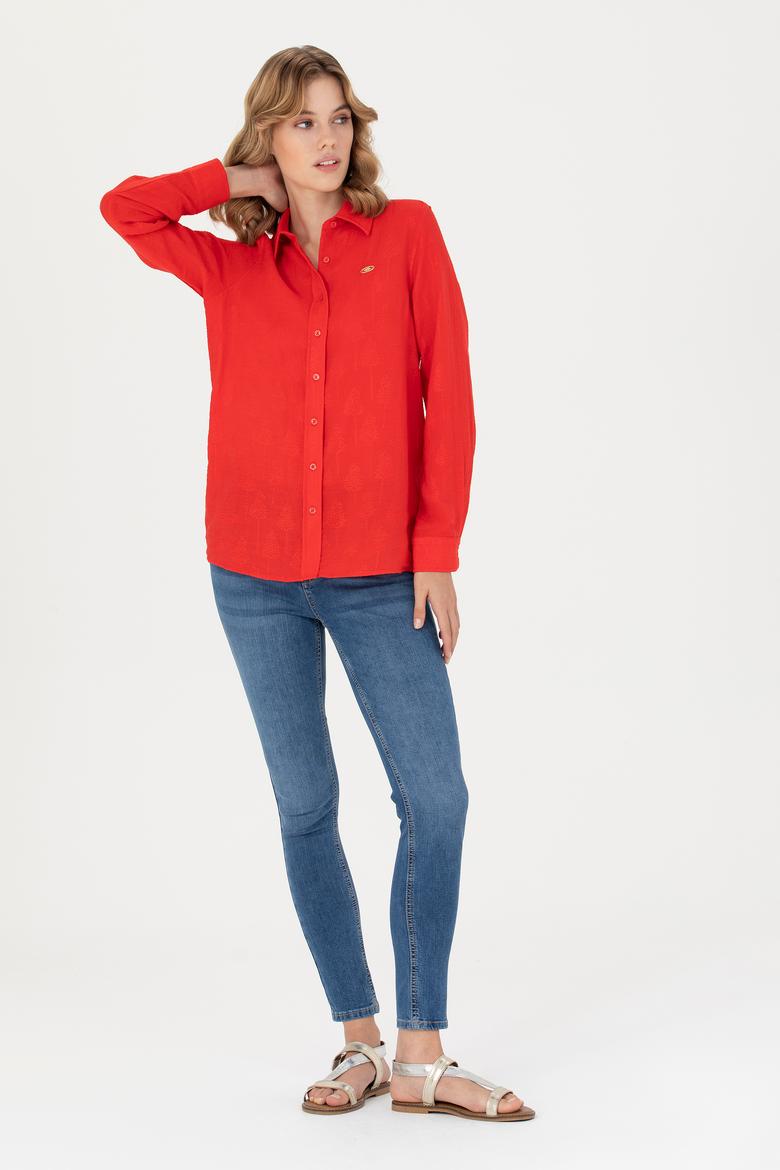 Kadın Kırmızı Uzun Kollu Gömlek - 50271635004