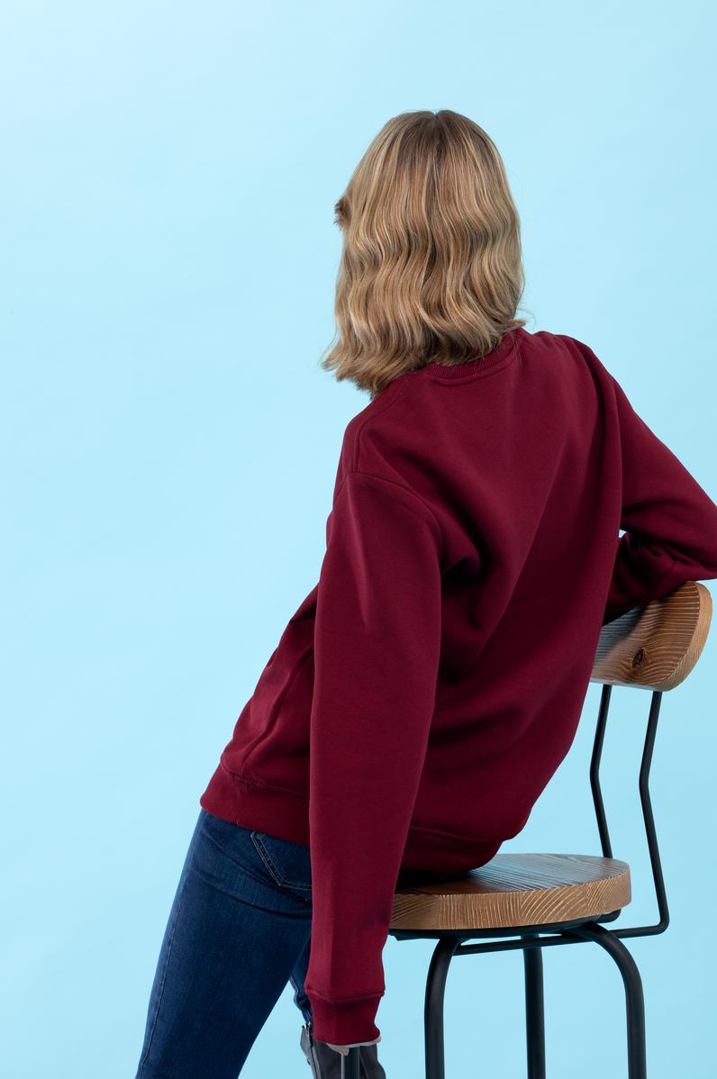 Bordo Bisiklet Yaka Basic Sweatshirt