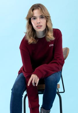 Bordo Bisiklet Yaka Basic Sweatshirt - 50276089001
