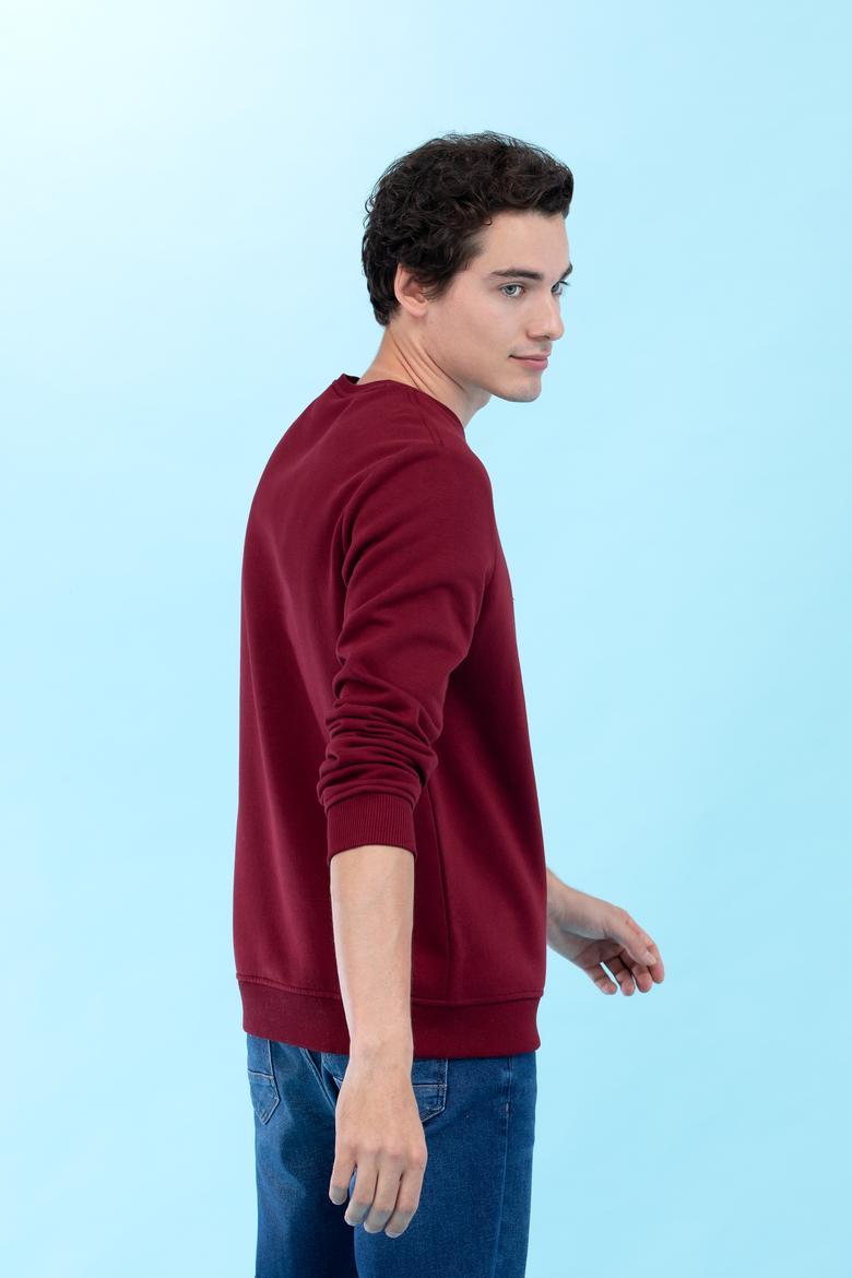 Bordo Bisiklet Yaka Basic Sweatshirt - 50276089001