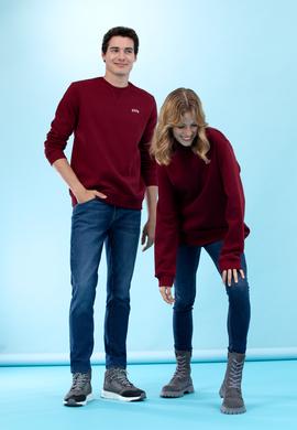 Bordo Bisiklet Yaka Basic Sweatshirt - 50276089001