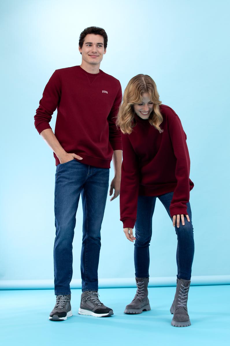 Bordo Bisiklet Yaka Basic Sweatshirt