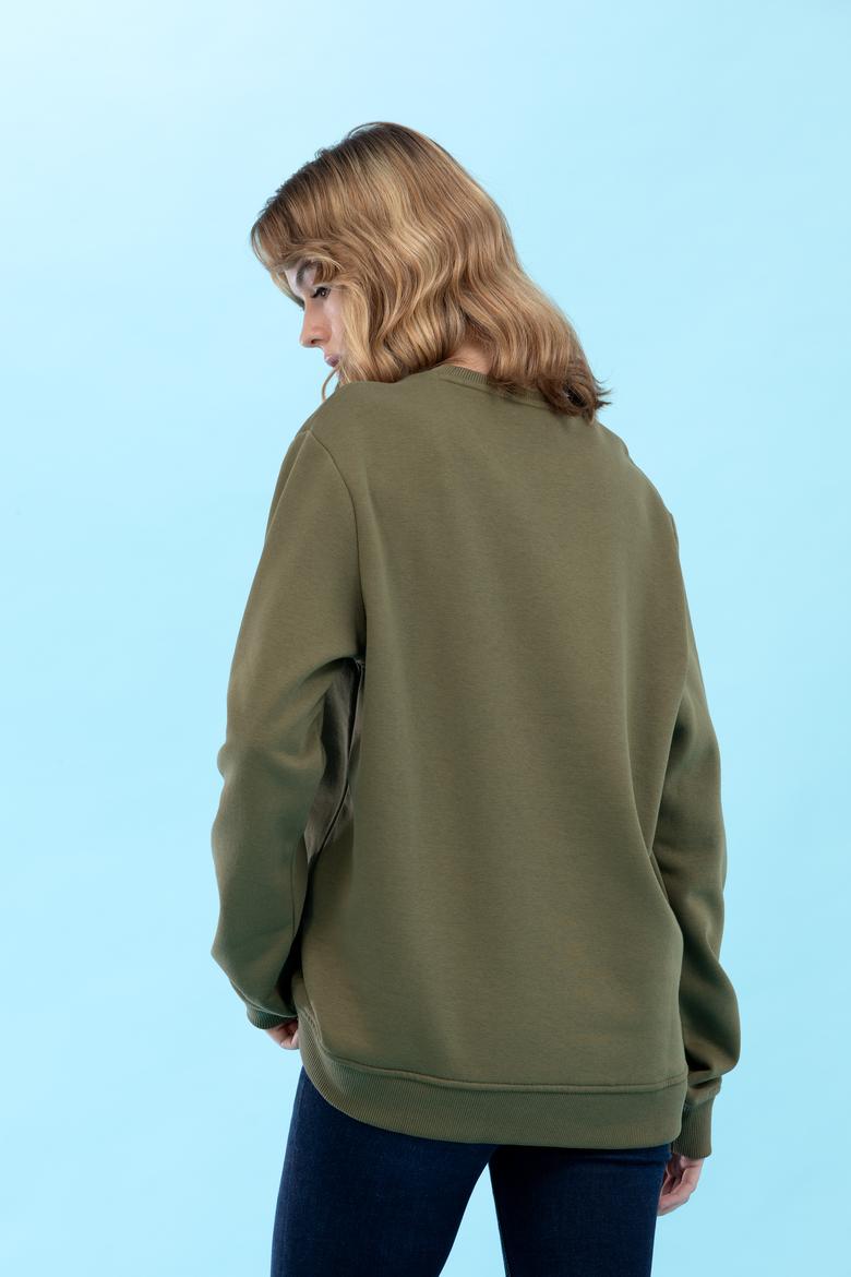 Haki Bisiklet Yaka Basic Sweatshirt - 50276089014