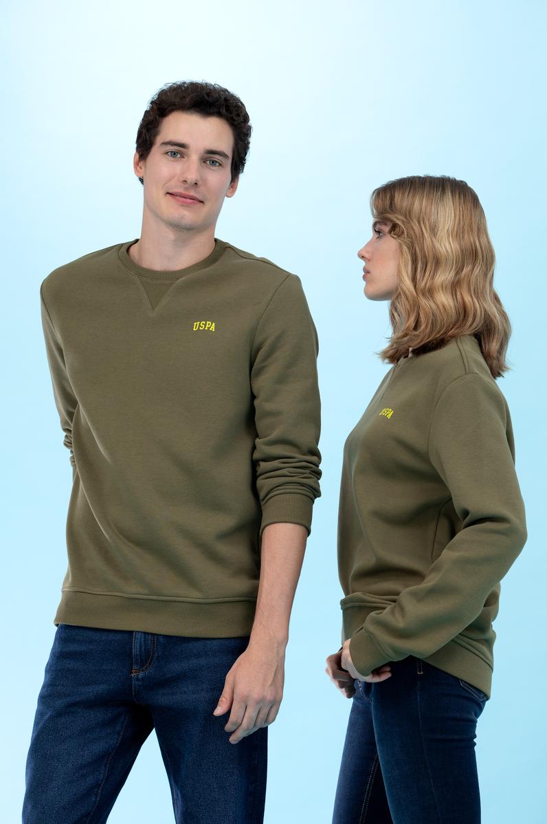 Haki Bisiklet Yaka Basic Sweatshirt
