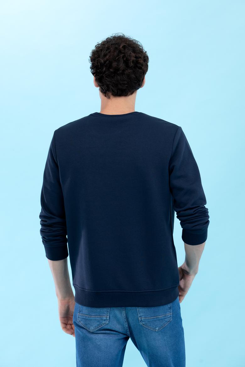 Lacivert Bisiklet Yaka Basic Sweatshirt - 50276089037