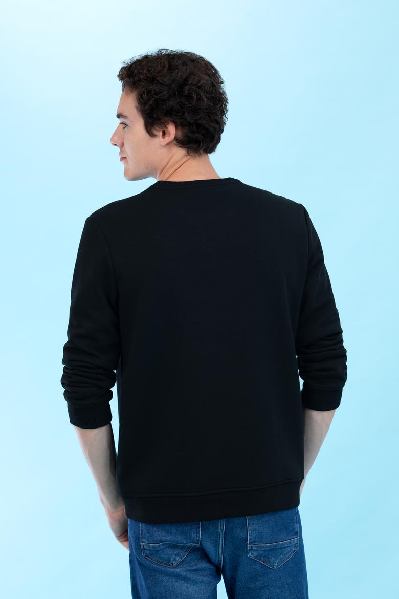 Siyah Bisiklet Yaka Basic Sweatshirt - 50276089058