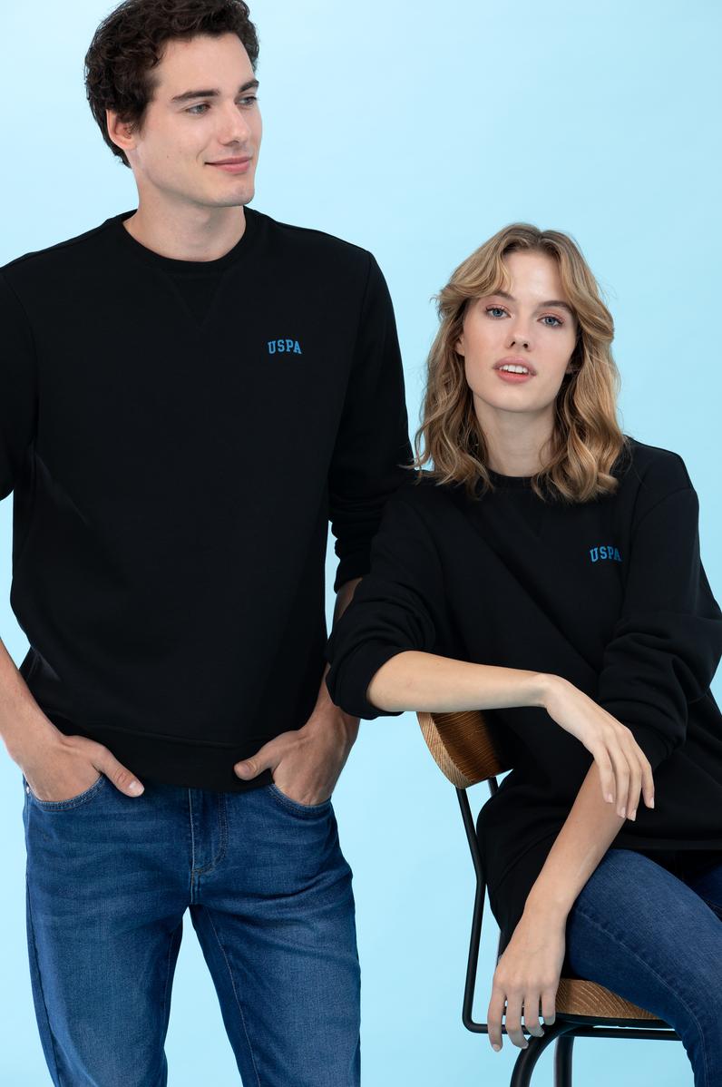 Siyah Bisiklet Yaka Basic Sweatshirt