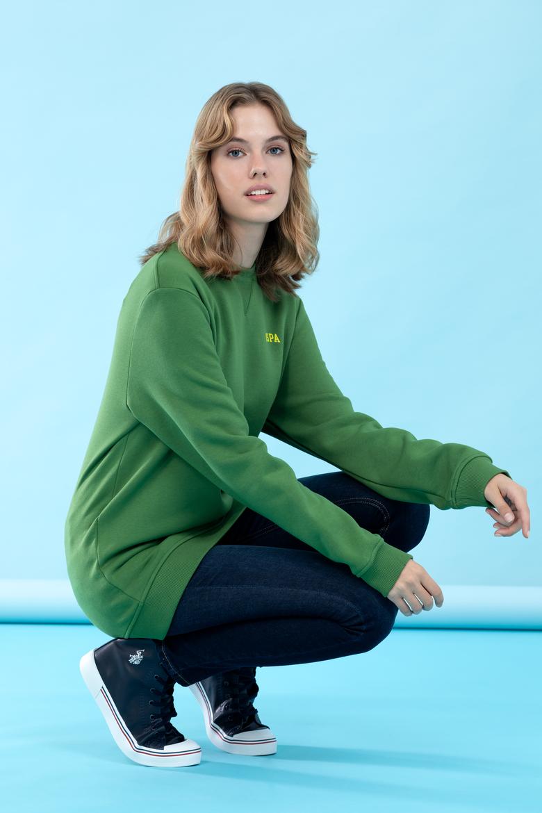 Yeşil Bisiklet Yaka Basic Sweatshirt - 50276089087