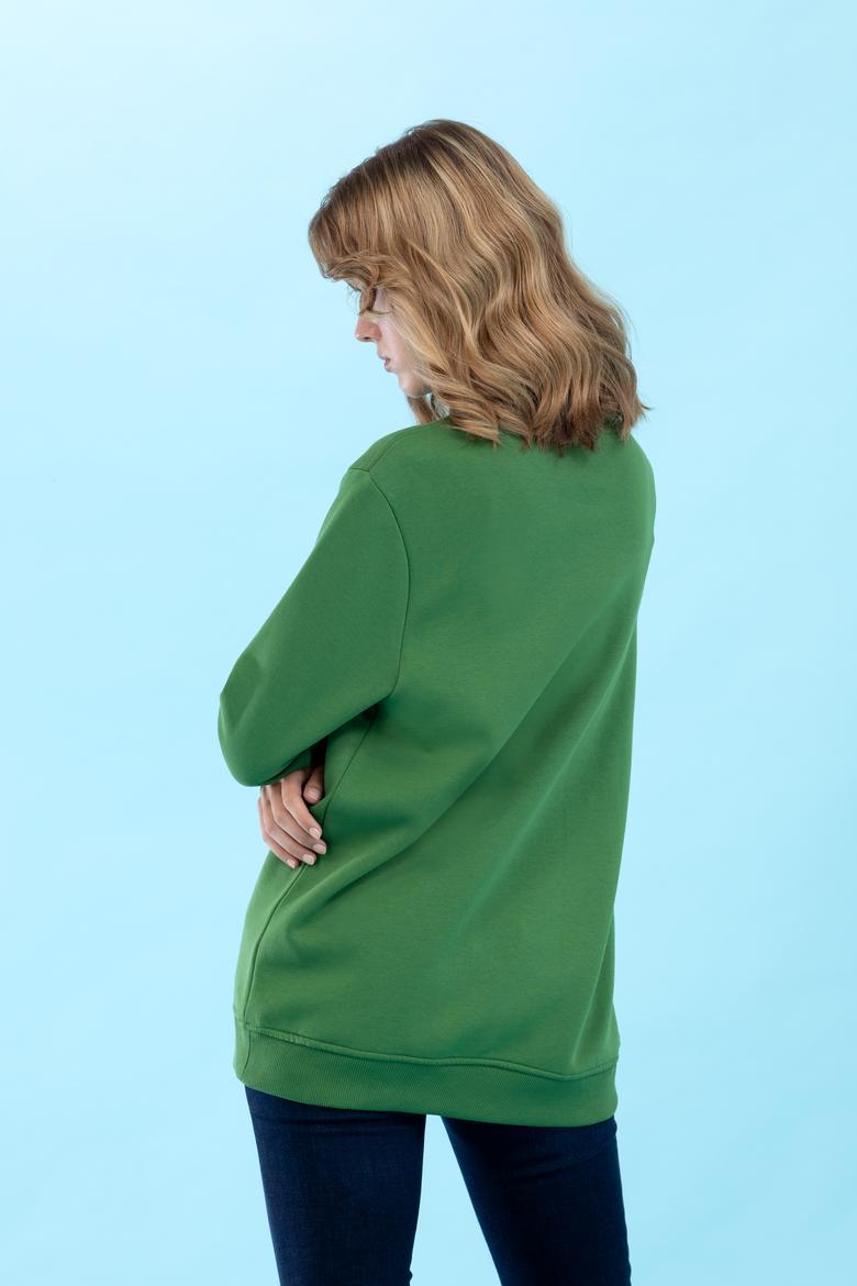 Yeşil Bisiklet Yaka Basic Sweatshirt - 50276089087