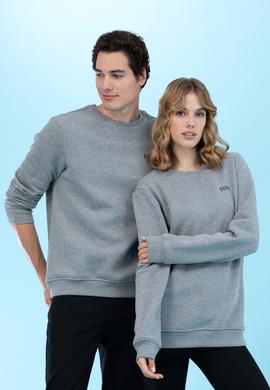 Gri Melanj Bisiklet Yaka Basic Sweatshirt - 50276089113
