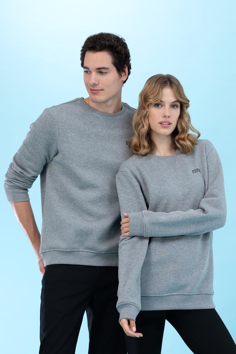 Gri Melanj Bisiklet Yaka Basic Sweatshirt - 50276089113