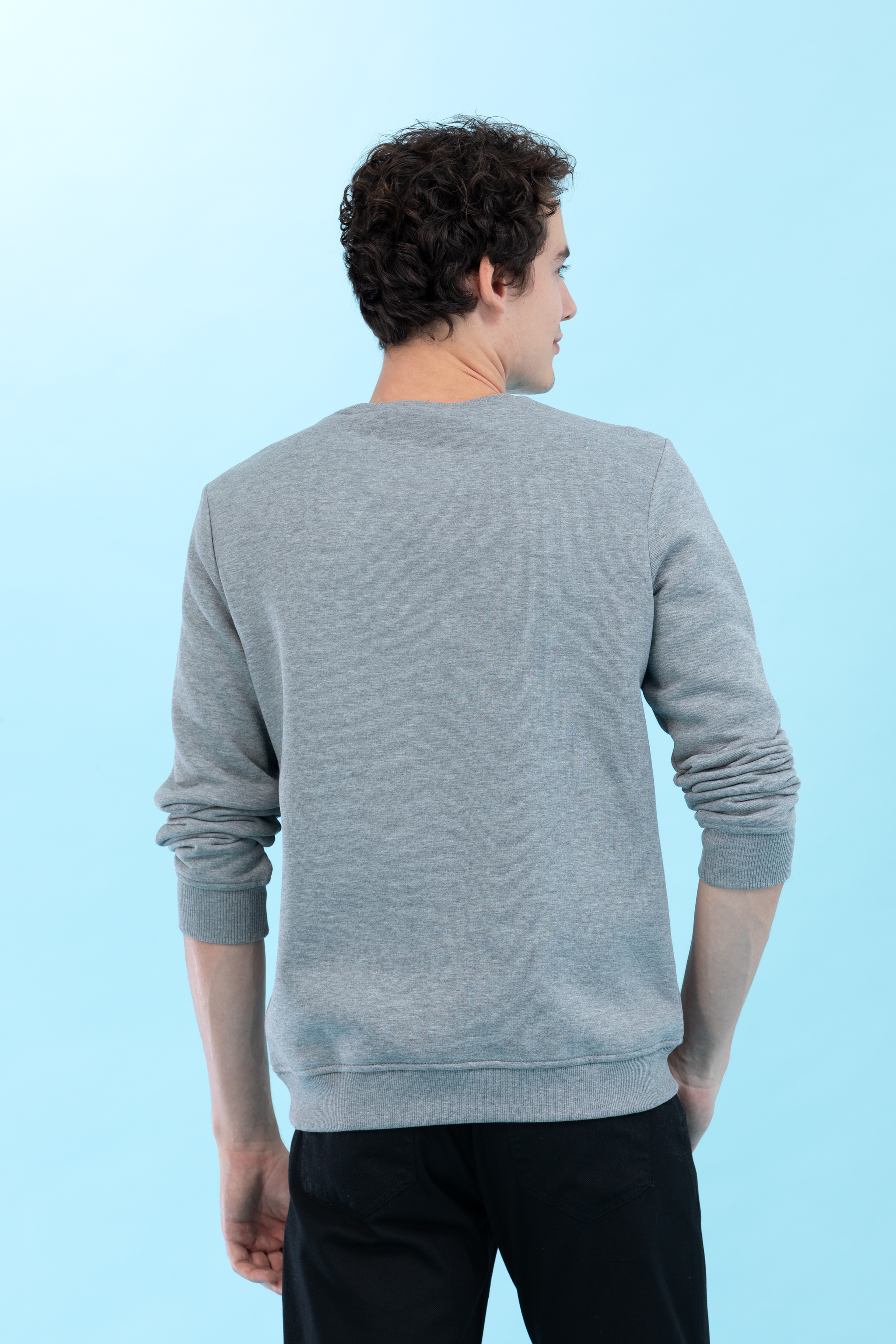 Gri Melanj Bisiklet Yaka Basic Sweatshirt