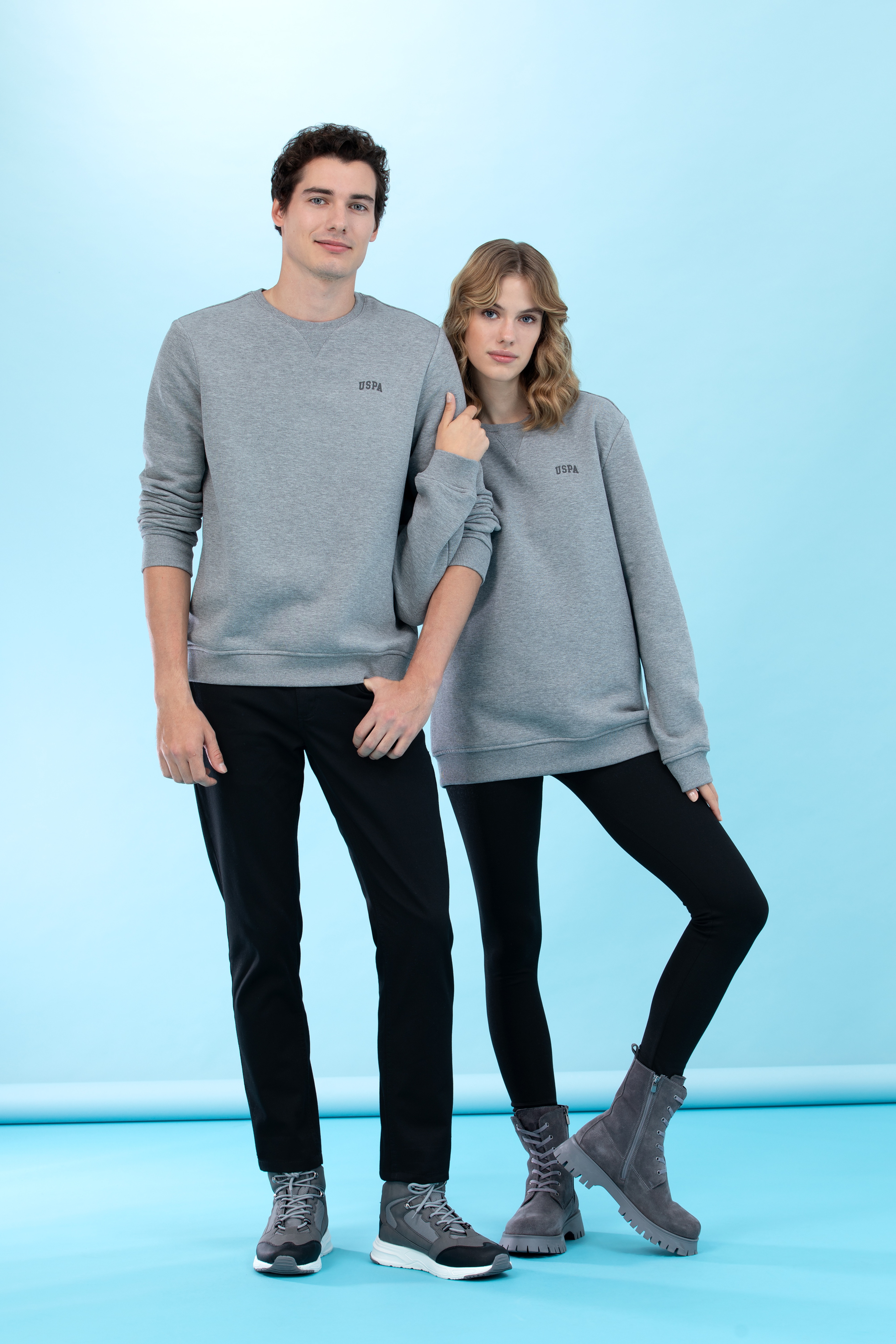 Gri Melanj Bisiklet Yaka Basic Sweatshirt