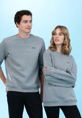 Gri Melanj Bisiklet Yaka Basic Sweatshirt - 50276089113