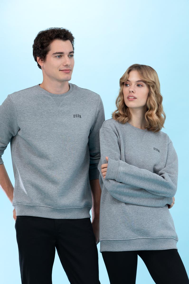 Gri Melanj Bisiklet Yaka Basic Sweatshirt